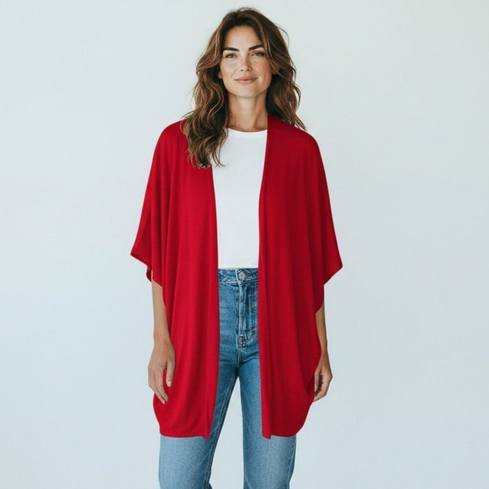By Johnny Womens Plus Size XXXXL Red Short Sleeve Open Front Waterfall Cardigan